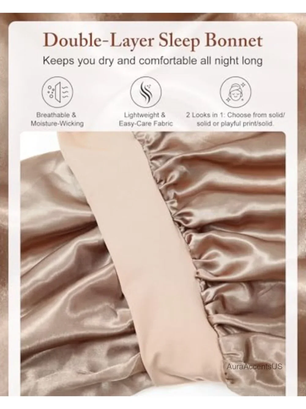 Double Layer Satin Bonnet for Sleeping - Long Hair Cap with Tie Band